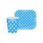 پیش دستی و لیوان تم تولد آبی خال سفید