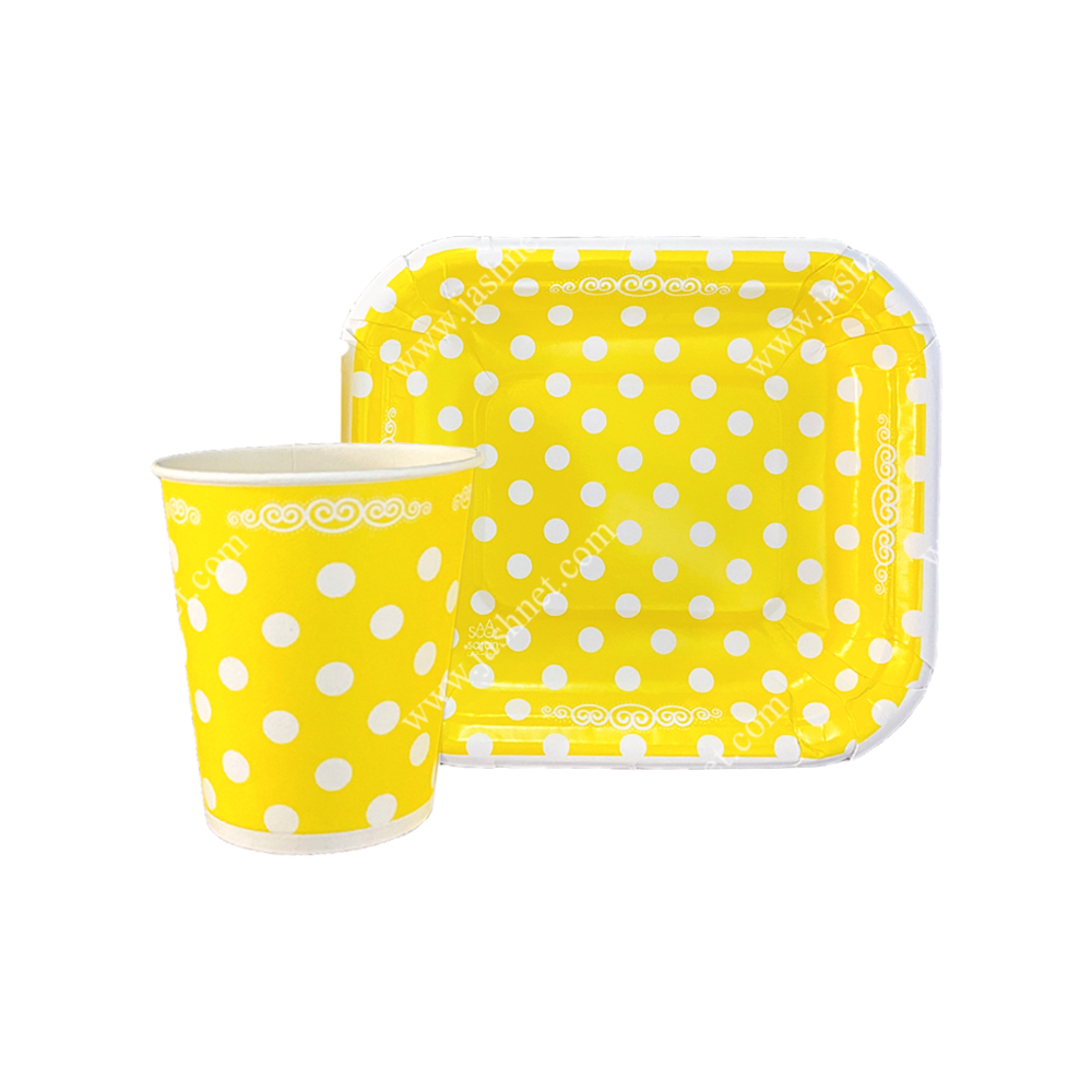 پیش دستی و لیوان تم تولد زرد خال سفید کد BT980 3 پیش دستی و لیوان تم تولد زرد خال سفید