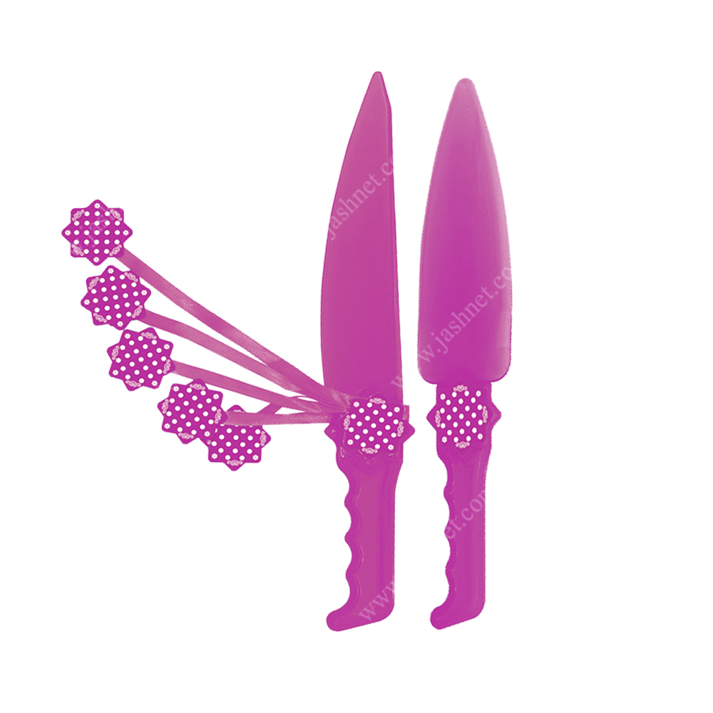 کارد و کفگیر تم تولد بنفش خال سفید کد BT1123 3 کارد و کفگیر تم تولد بنفش خال سفید