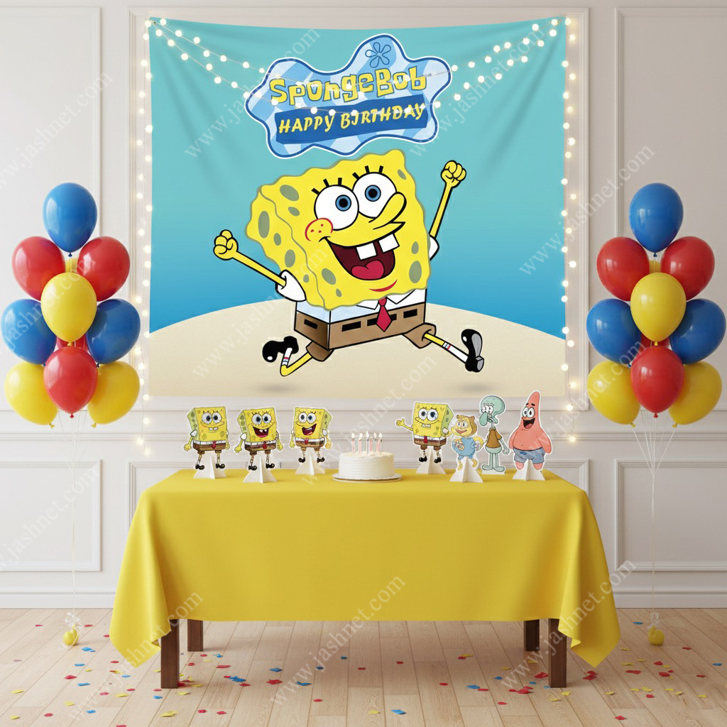 بنر تم باب اسفنجی کد BT1140 4 بکگراند تم تولد باب اسفنجی